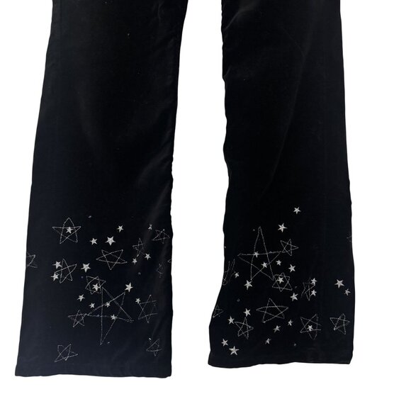 Vintage 90s Gap Girls Black Velvet Cotton Embroidered Star Wide Leg Pants Size12 - Picture 3 of 10